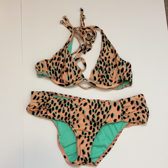 🌞NWT Bar III peachw/leopard print triangle top set A-69 - Picture 8 of 8